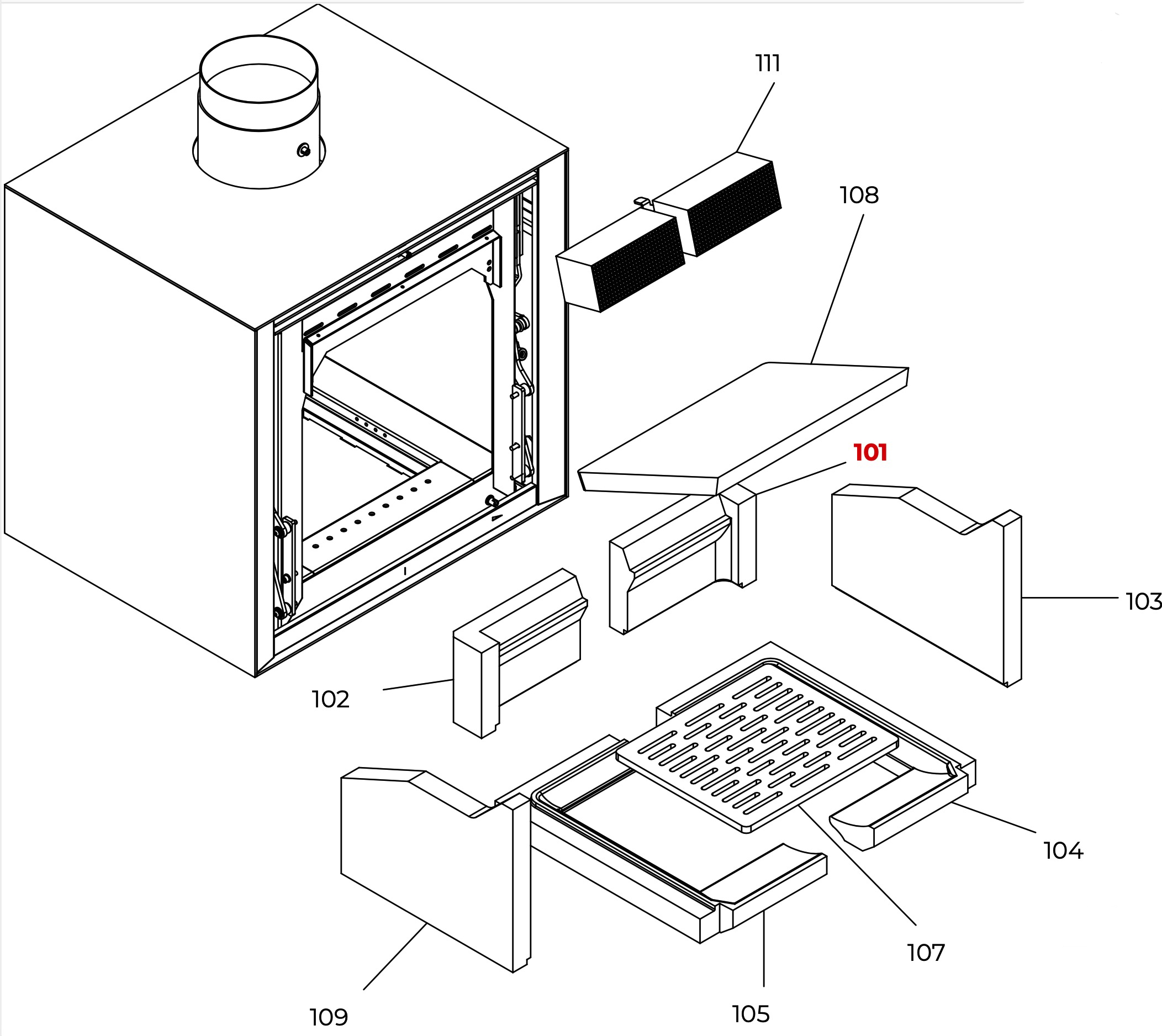 Palazzetti IKI Square achterplaat links